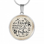 She Laughs Without Fear Of The Future Circle Pendant Necklace - Proverbs 31 25 Necklace - Circle Luxury Necklace (Silver)