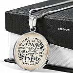 She Laughs Without Fear Of The Future Circle Pendant Necklace - Proverbs 31 25 Necklace - Circle Luxury Necklace (Silver)