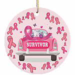 Breast Cancer Survivor Decorative Christmas Ornament Keepsake - Holiday Flat Circle Porcelain Ceramic Ornament, White, Ceramic Circle Ornament