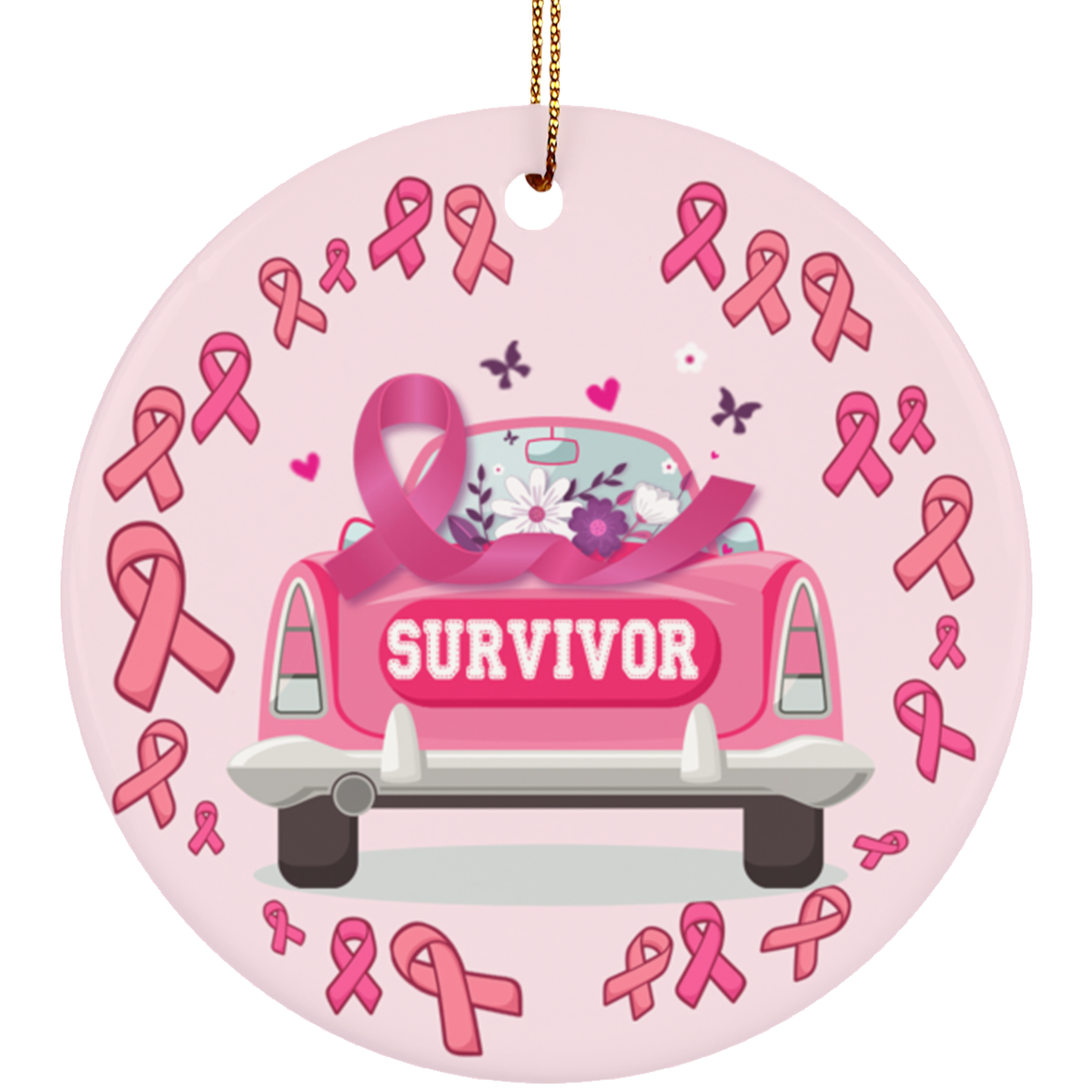 Breast Cancer Survivor Decorative Christmas Ornament Keepsake - Holiday Flat Circle Porcelain Ceramic Ornament, White, Ceramic Circle Ornament Breast Cancer Survivor Decorative Christmas Ornament Keepsake - Holiday Flat Circle Porcelain Ceramic Ornament, White, Ceramic Circle Ornament
