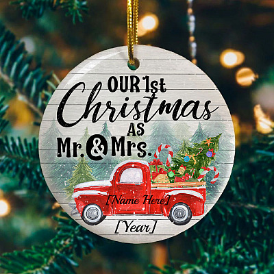 Alternative view of Personalized Our First Christmas As Mr And Mrs Christmas Ornament - Flat Circle Ornament