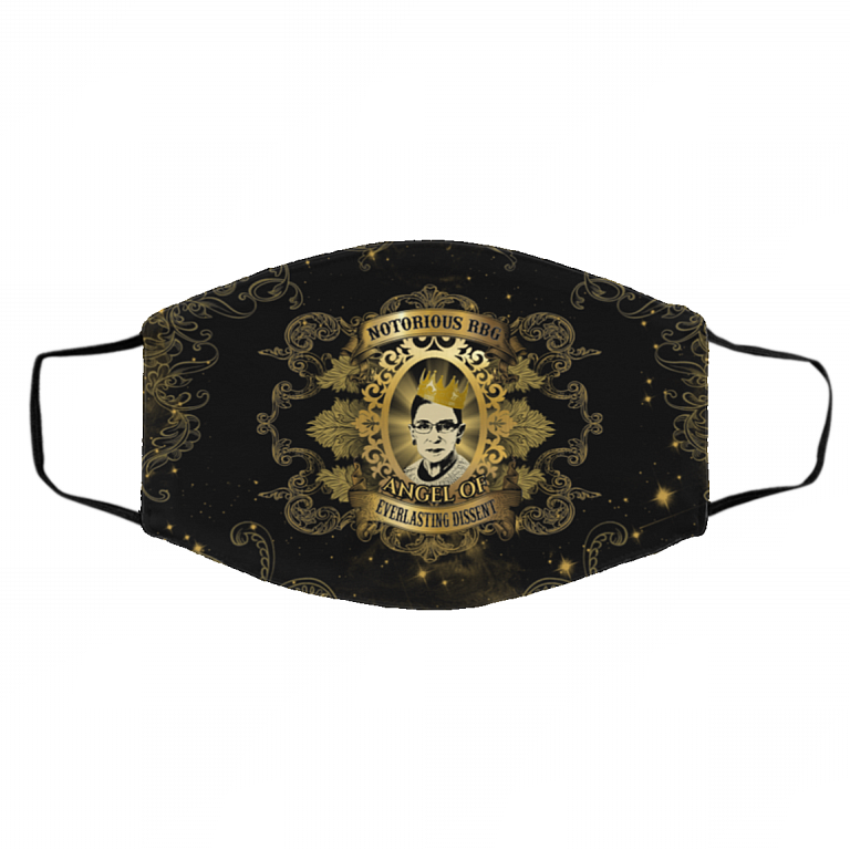Notorious RBG Angel Of Everlasting Dissent Washable Reusable Custom - Printed Cloth Face Mask Cover, Black, Cloth Face Cover – Medium/Large
