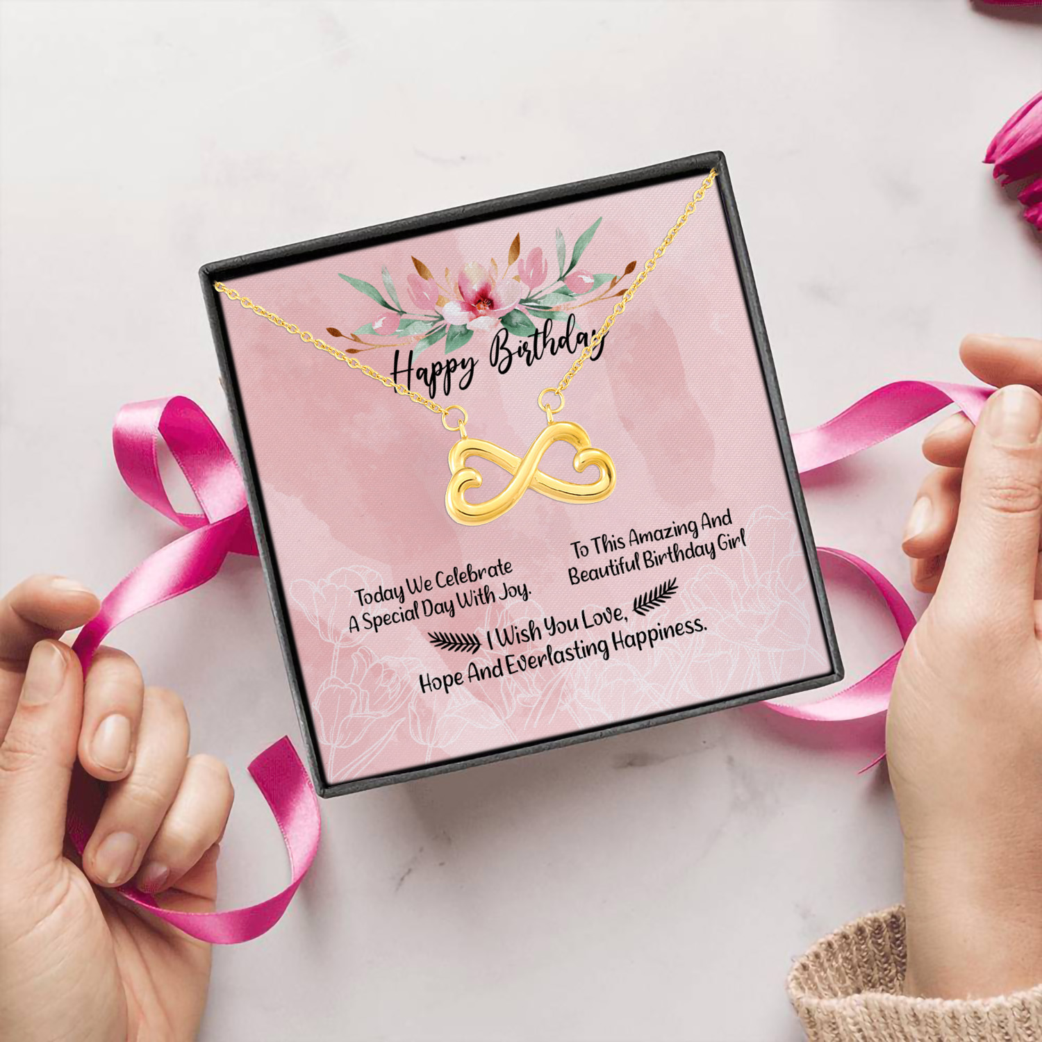 80 HG. Birthday Today We Celebrate(3) Infinity Heart Necklace (Gold) 5