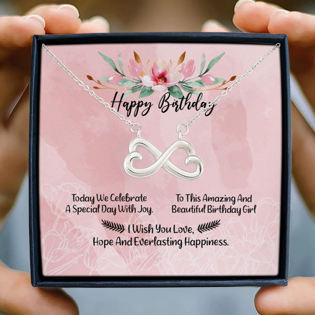 80 HG. Birthday Today We Celebrate(3) Infinity Heart Necklace (Silver) 3