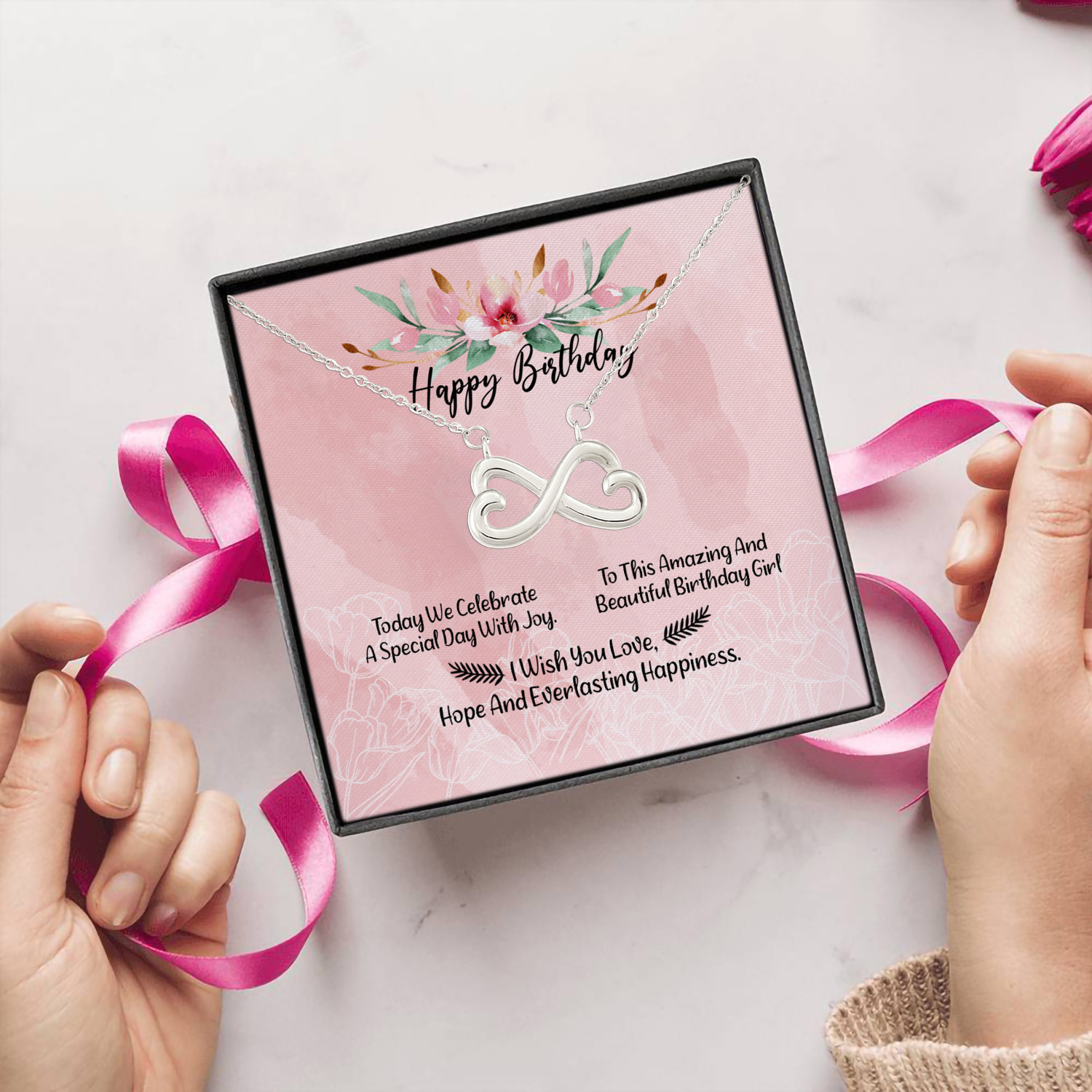 80 HG. Birthday Today We Celebrate(3) Infinity Heart Necklace (Silver) 5