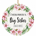 Personalized Promoted Big Sister Christmas Keepsake – Holiday Flat Circle Porcelain Ceramic Ornament - Decoration Gift, White, Ceramic Circle Ornament Personalized Promoted Big Sister Christmas Keepsake – Holiday Flat Circle Porcelain Ceramic Ornament - Decoration Gift, White, Ceramic Circle Ornament
