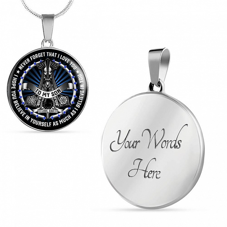 From Dad To Son Viking Circle Pendant Necklace - Never Forget That I Love You Necklace - Viking Necklace For Son - Circle Luxury Necklace (Silver)