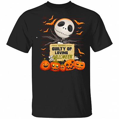 Funny Jack Guilty Of Loving Skellington Halloween Crime Portrait T-Shirt - Nightmare Before Halloween Shirt, Black, Unisex T-Shirt