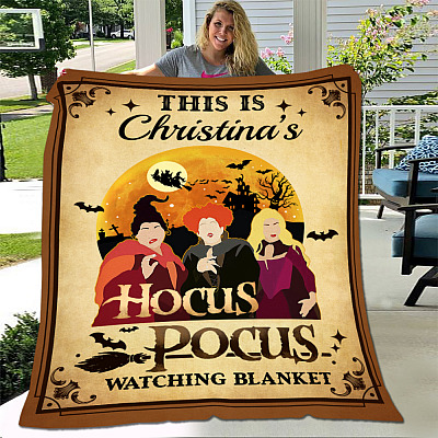 Personalized This is My Hocus Three Witches Pocus Movie Watching Fleece Blanket - Premium Mink Blanket - Woven Blanket