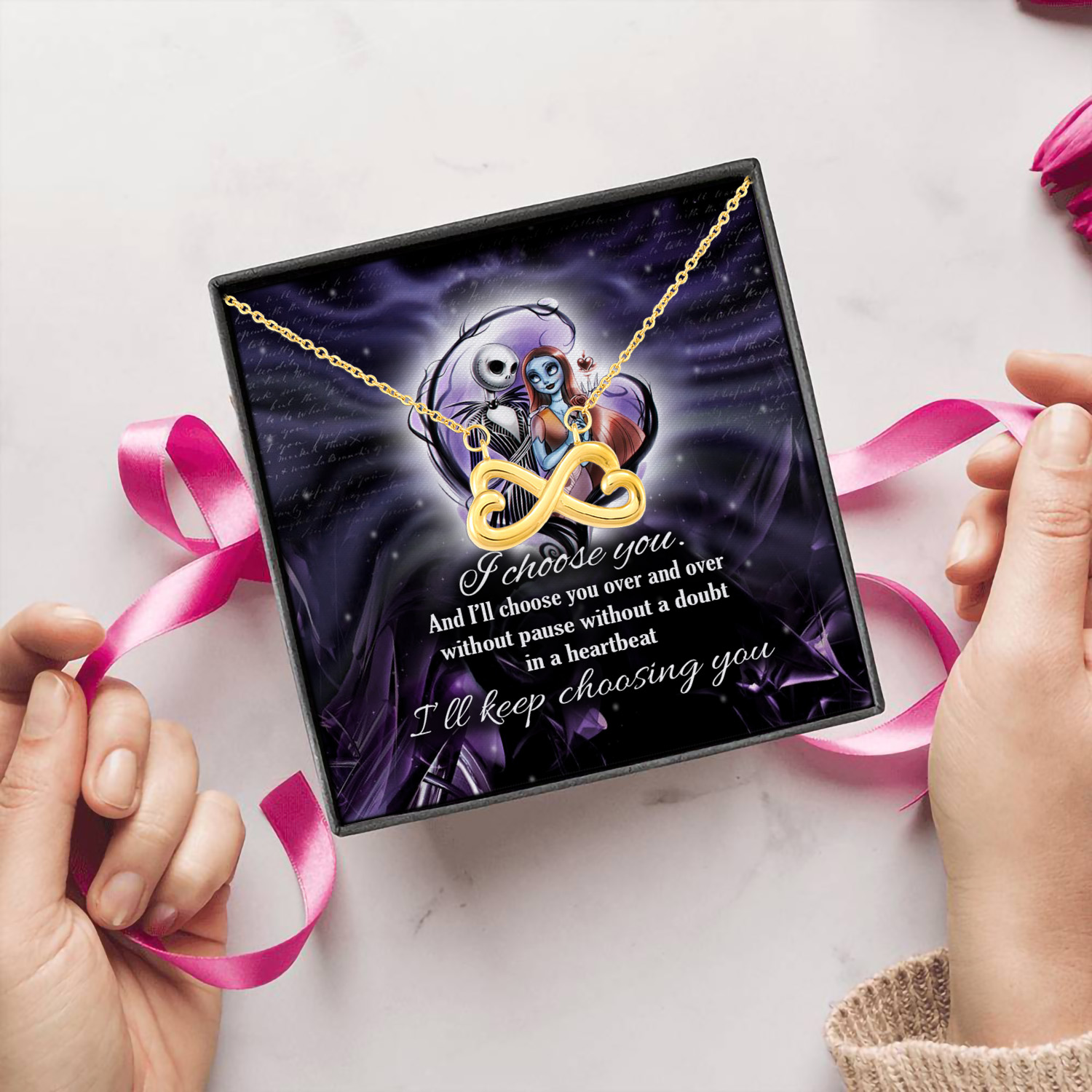 7LV. Keep Choosing_message Infinity Heart Necklace (Gold) 5