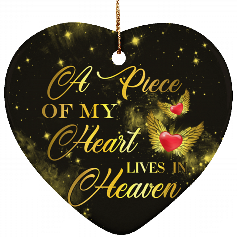 Wings Heart A Piece Of My Heart Lives In Heaven Christmas Keepsake - Holiday Flat Heart Porcelain Ceramic Ornament, White, Heart Ornament