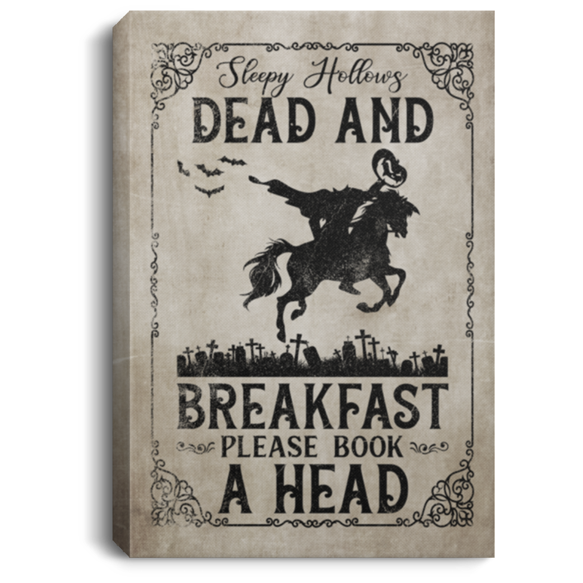 Sleepy Hollows Dead and Breakfast Please Book a Head, White, 0.75'' Framed Canvas