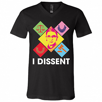 Notorious RBG I Dissent Ruth Bader Ginsburg T-Shirt - V-Neck - RBG Dissent Collar Feminist Shirt, Black, V-Neck T-Shirt