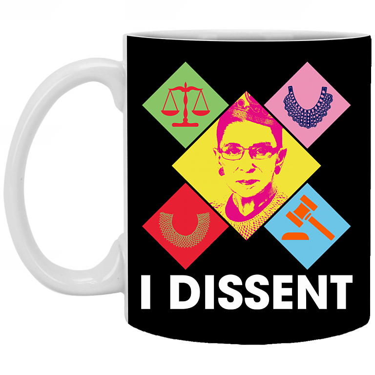The Notorious RBG I Dissent Ruth Bader Ginsburg RBG Dissent Collar Feminist Ceramic Coffee Mug - Travel Bottle, Black, 11 oz. White Mug