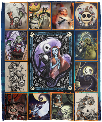Nightmare All Characters Jack Sally Oogie Boogie Zero Christmas Halloween Fleece Blanket - Premium Sherpa Blanket, White, Cozy Plush Fleece Blanket - 50x60