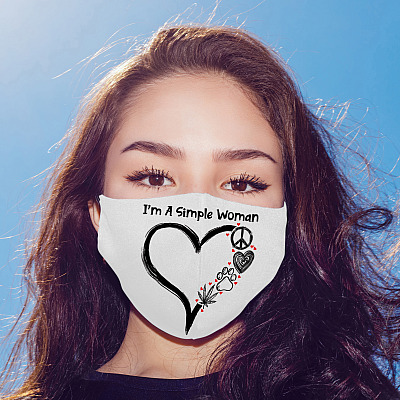 Alternative view of I'm A Simple Woman Peace Love Weed Paws Blunt Slut Washable Reusable - Funny Weed Cloth Face Mask Cover