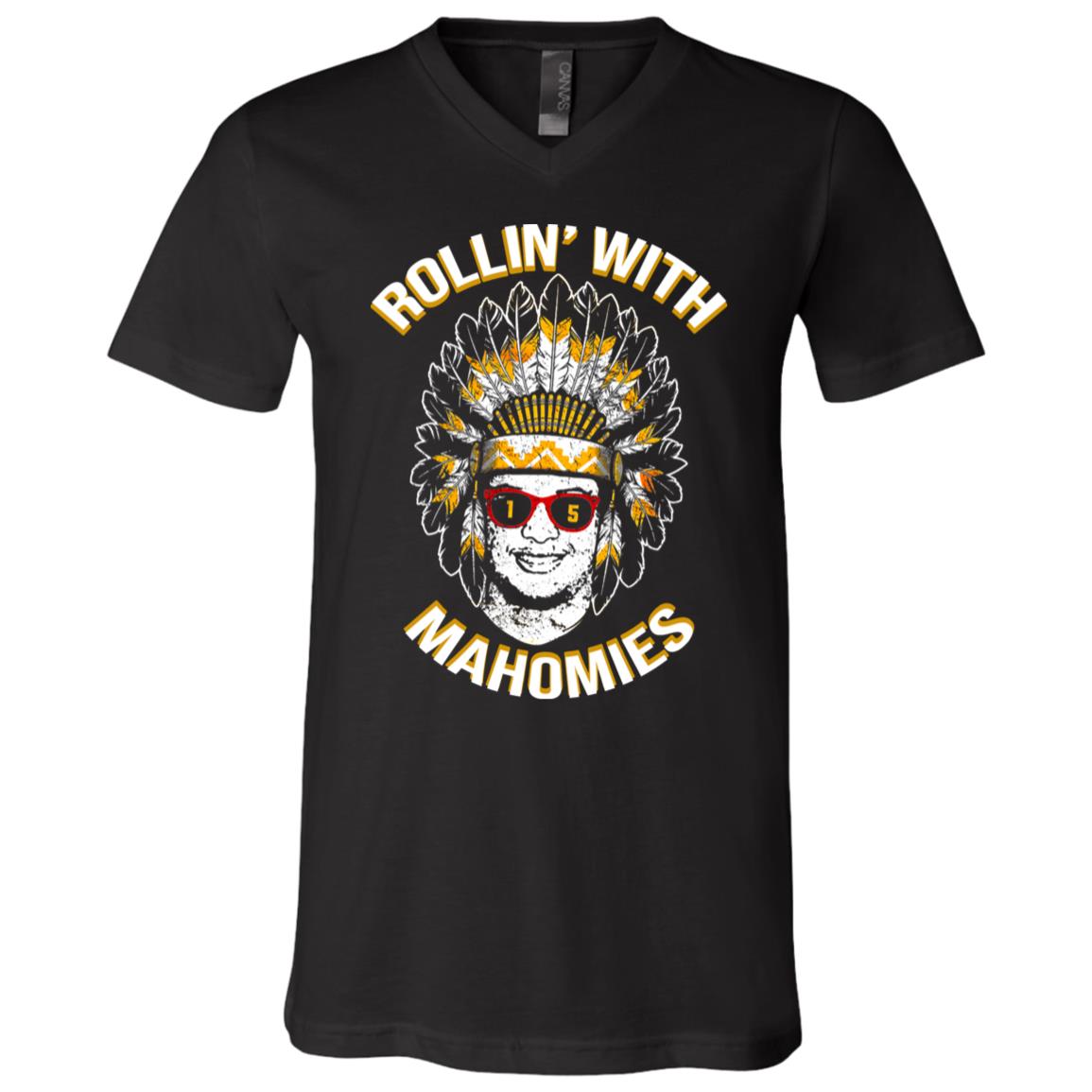 TeeKool Rollin' with Mahomies Funny T-Shirt - V-Neck Shirt, Black, V-Neck T-Shirt