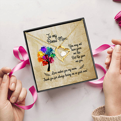 To My Bonus Mom You May Not Have Given Me Life But Life Gave Me You Forever Love Pendant Necklace