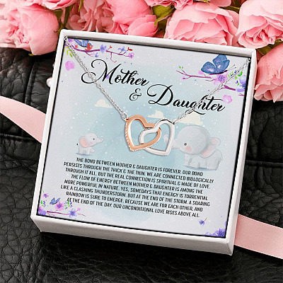 Elephant Mother And Daughter The Bond Between Mother And Daughter Is Forever Interlocking Hearts Pendant Necklace