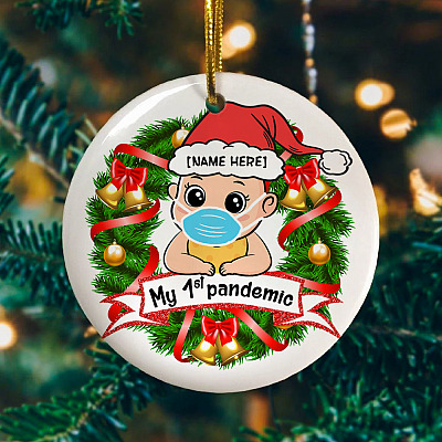 Alternative view of Personalized My 1st Pandemic Baby's First Christmas Ornament - Baby Flat Circle Ornament