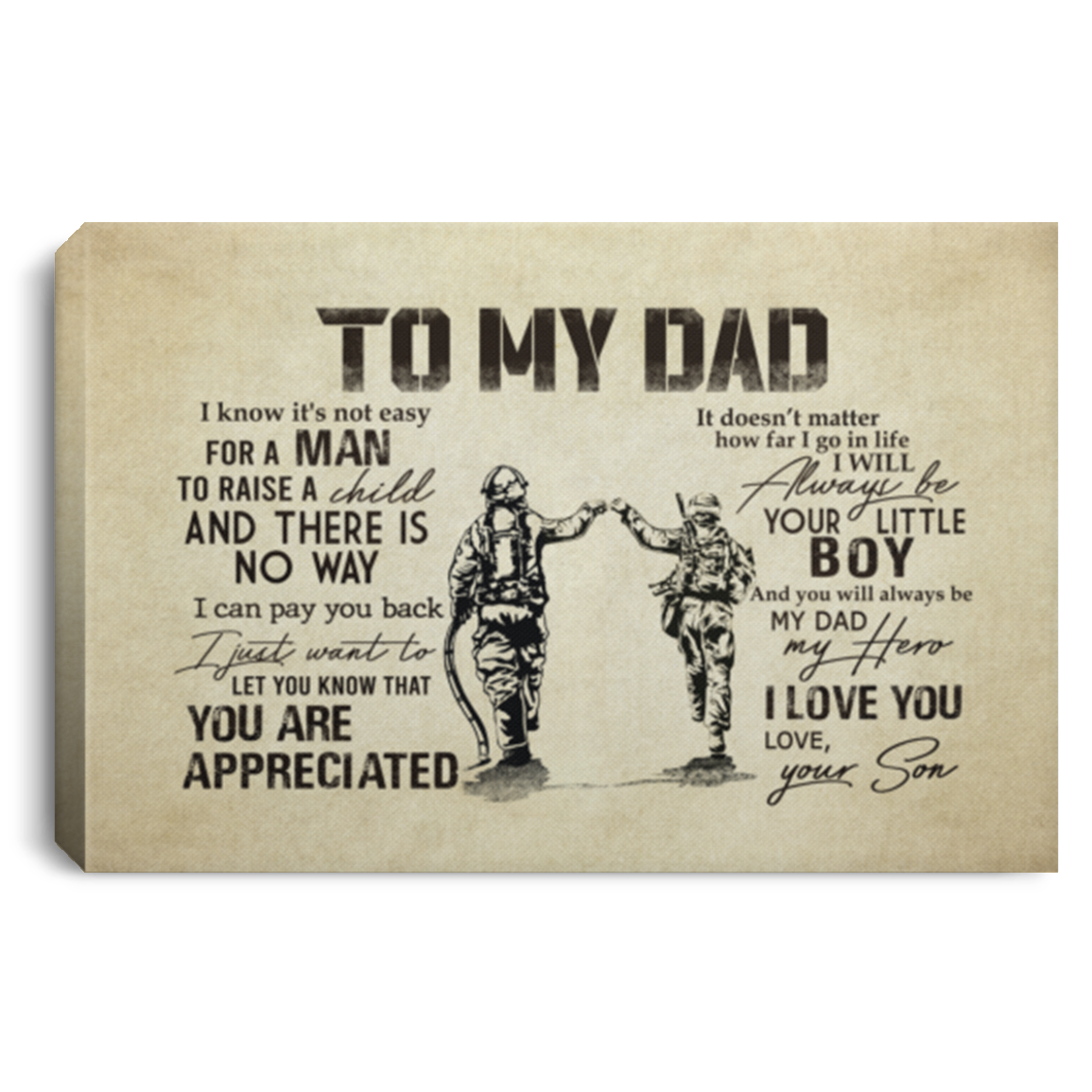 To My Dad Firefighter Canvas Poster, White, 0.75'' Framed Canvas