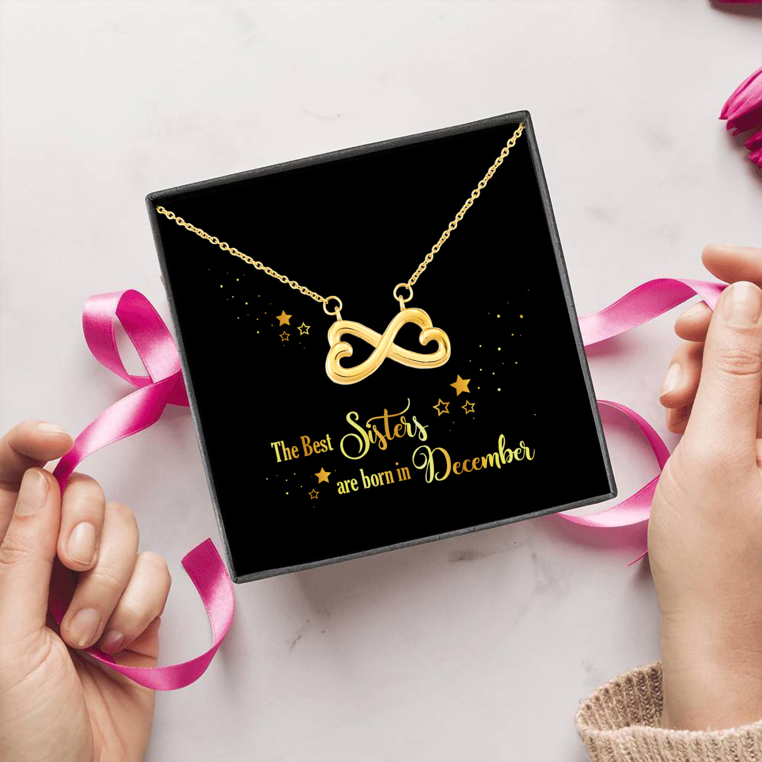 8Th. Best Sister 12 Infinity Heart Necklace (Gold) 5