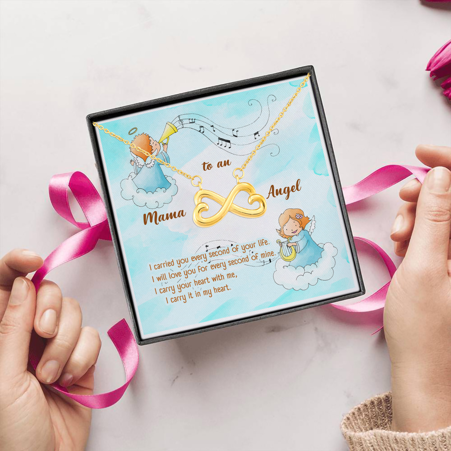 4O. Mama To Angel (4) Infinity Heart Necklace (Gold) 5