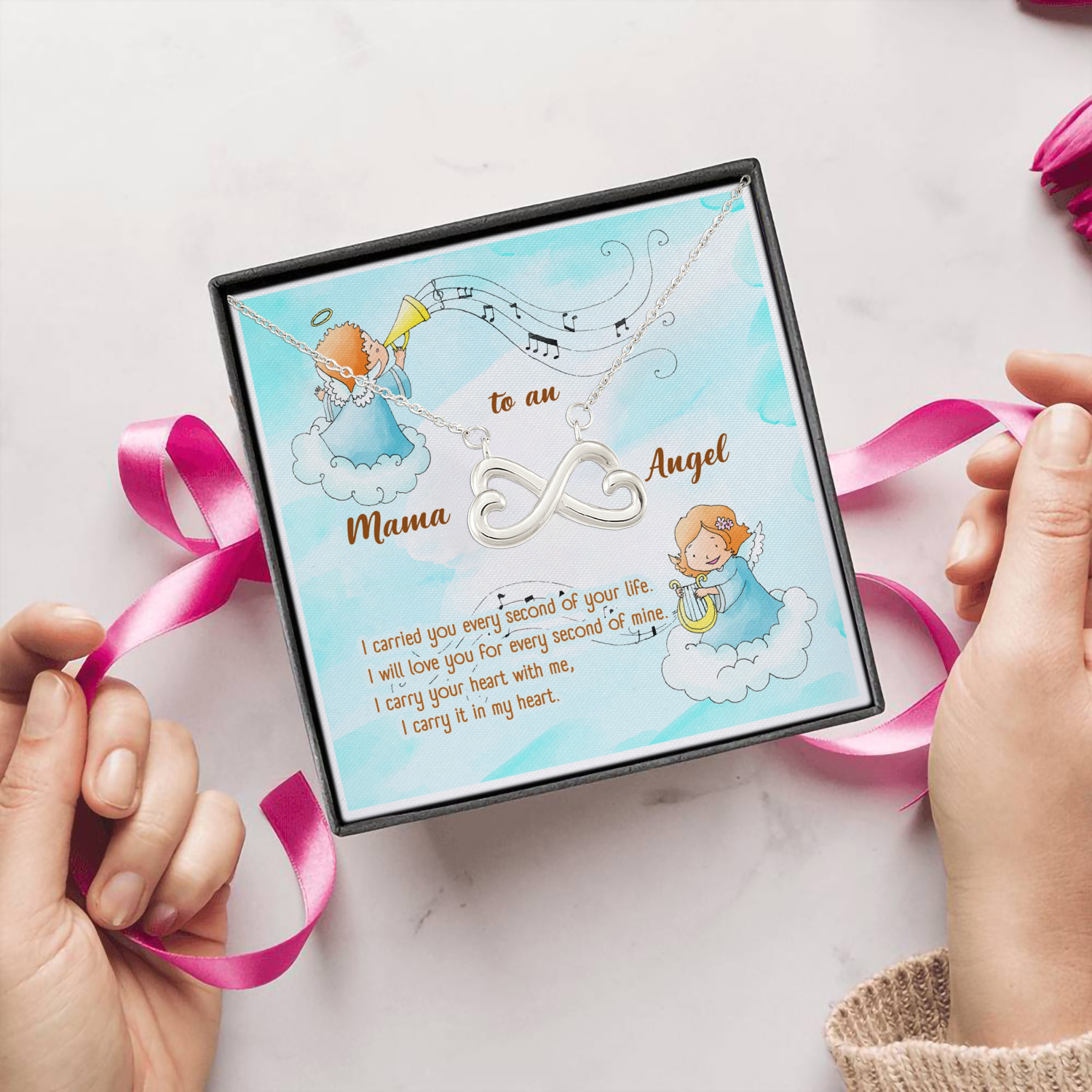 4O. Mama To Angel (4) Infinity Heart Necklace (Silver) 5