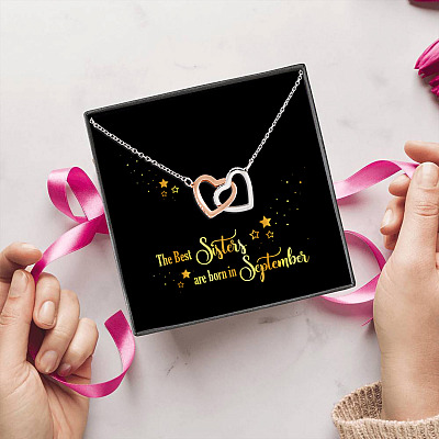 The Best Sisters Are Born In September Interlocking Hearts Pendant Necklace - Sister Birthday Gifts from Sister