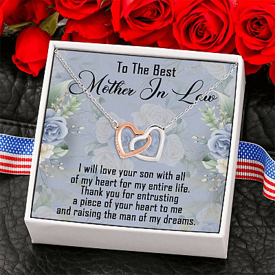 Mother In Law I Will Love Your Son All My Heart Interlocking Hearts Pendant Necklace