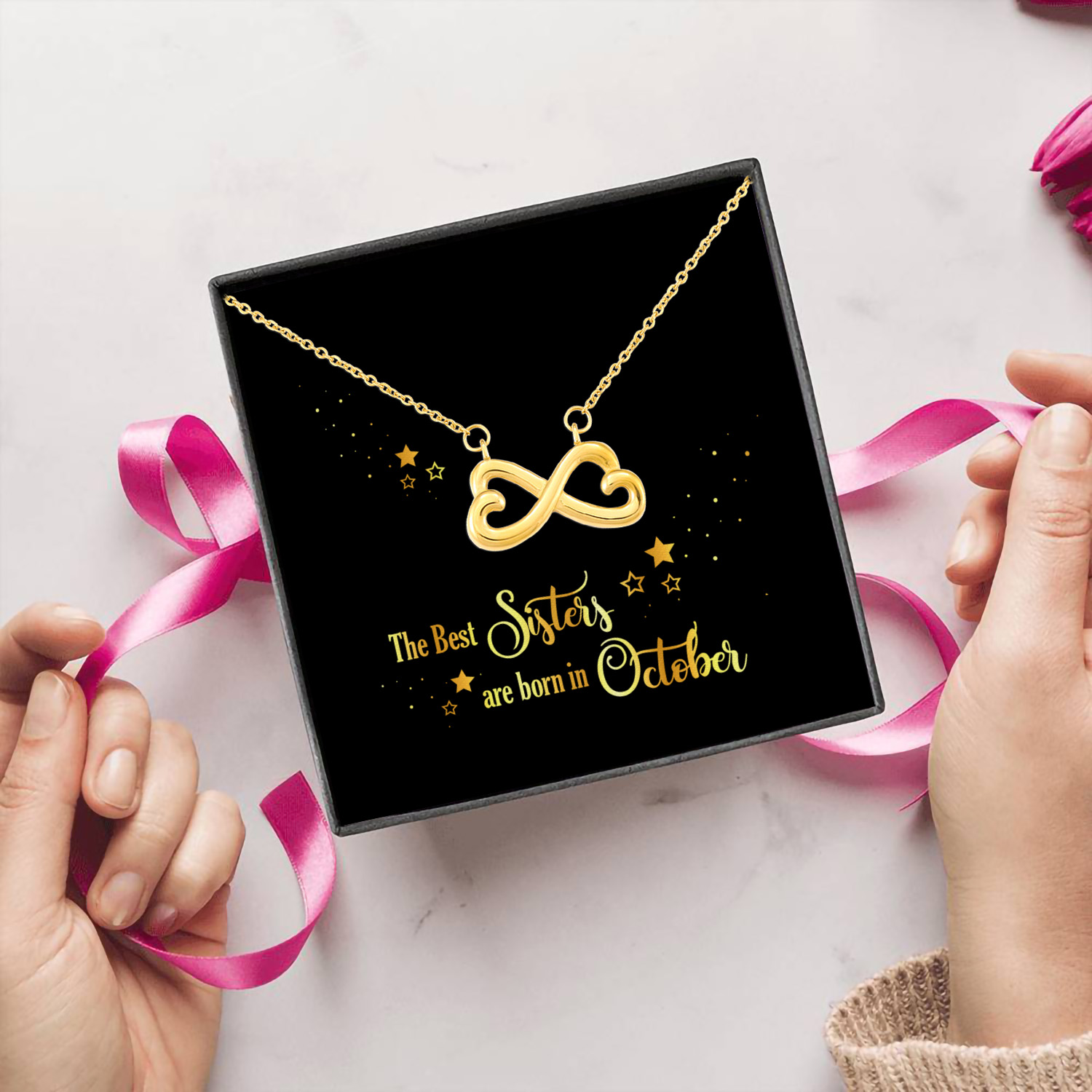 8Th. Best Sister 10 Infinity Heart Necklace (Gold) 5