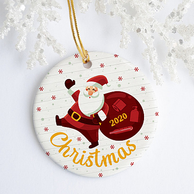Alternative view of Cute Santa Claus Xmas Tree Hanging Accessories Christmas Ornament Keepsake - Circle Porcelain Ornament