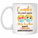 Personalized Couples Who Isolate Together Stay Together Happy Anniversary Quarantine Coffee Mug - Water Bottle, White, 11 oz. White Mug