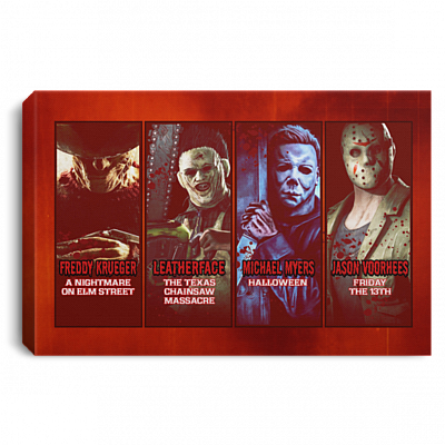 Michael Freddy Jason Leatherface Horror Movies Gallery Wrapped Framed Canvas Print - Unframed Poster Wall Art, White, 0.75'' Framed Canvas