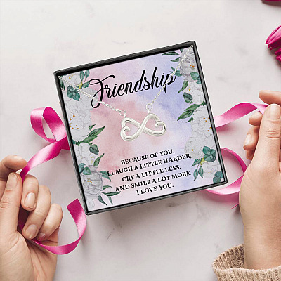 Alternative view of Friendship Because Of You I Laugh A Little Harder Cry A Little Less And Smile Infinity Heart Pendant Necklace