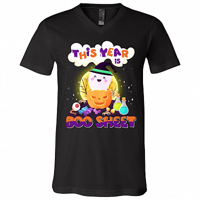 This Year Is Boo Sheet Funny Halloween T- Shirt - V-Neck Shirt, Black, V-Neck T-Shirt