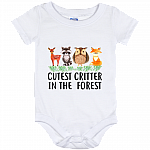 Cutest Critter in the Forest Baby Onesie - Woodland Animals Toddler Infant Bodysuit - Newborn Unisex Babysuit, White, Baby Onesie - 12 Month