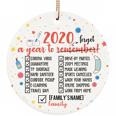Personalized 2020 Worst Of The Year Checklist Funny Christmas Circle Ceramic Ornament, White, Circle Ornament