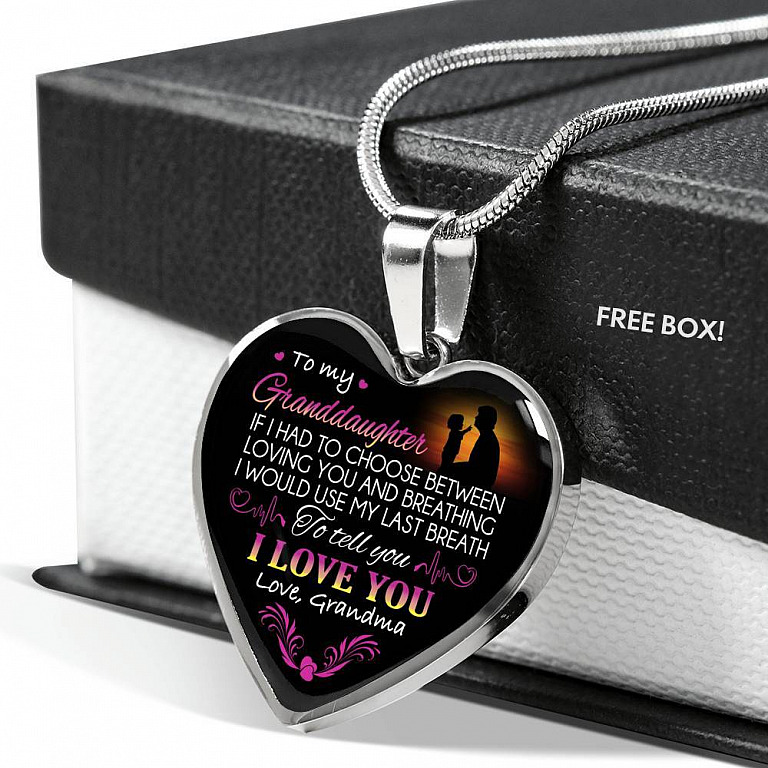 Grandma To My Granddaughter if I Had to Choose Between Loving You And Breathing Heart Pendant Necklace - Heart Luxury Necklace (Silver)