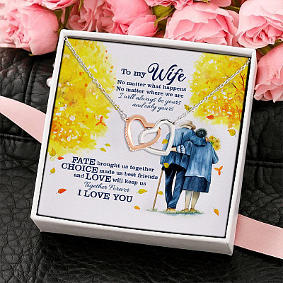 Husband To My Wife No Matter What Happens Heartfelt Card Jewelry Joined Interlocking Hearts Pendant Necklace