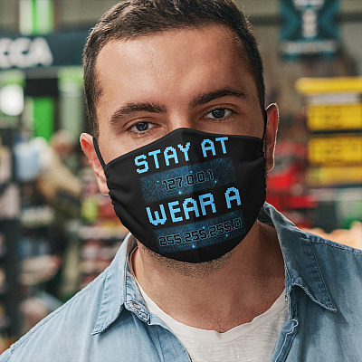 Alternative view of Stay at 127 0 0 1 Wear 255 255 255 0 Funny IT Code Engineers Coding Geeks Washable Reusable Printed Cloth Face Mask