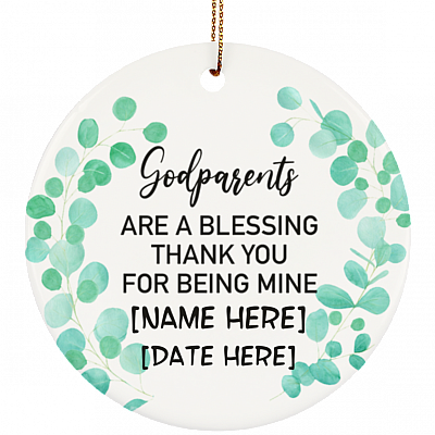 Personalised Godparents Thank You Decorative Christmas Ornament Keepsake - Holiday Flat Circle Porcelain Ornament, White, Circle Ornament