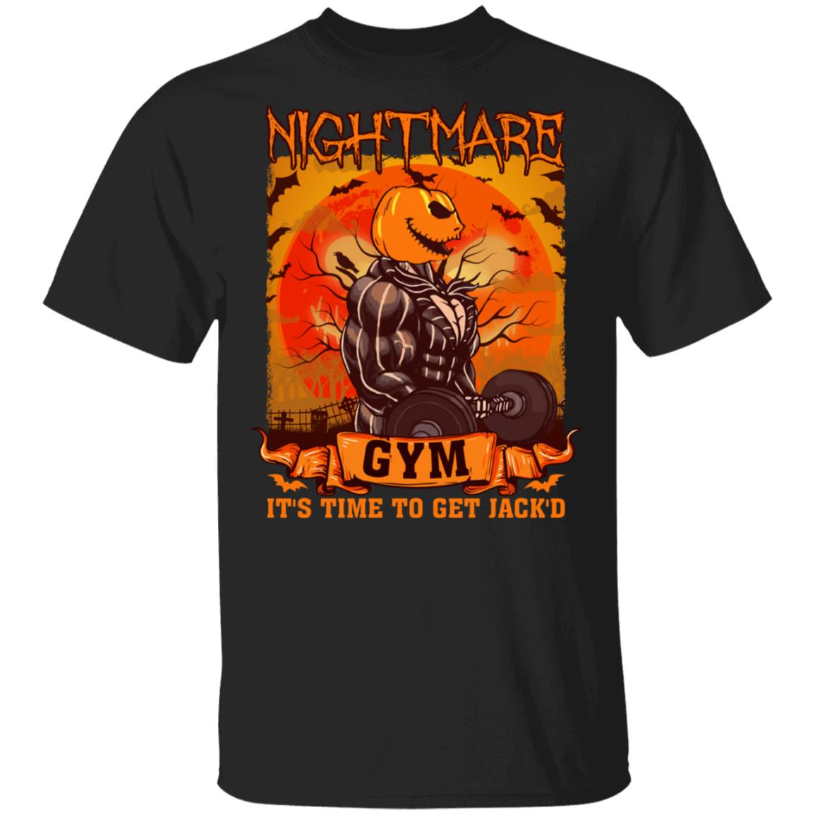 Nightmare Gym It's Time To Get Jacked Funny Jacked Skellington T-Shirt, Black, Unisex T-Shirt