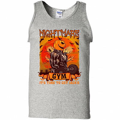 Nightmare Gym It's Time To Get Jacked Funny Jacked Skellington Cotton Tank Top Tee - Funny Halloween Tank Top, Ash, Unisex Tank Top