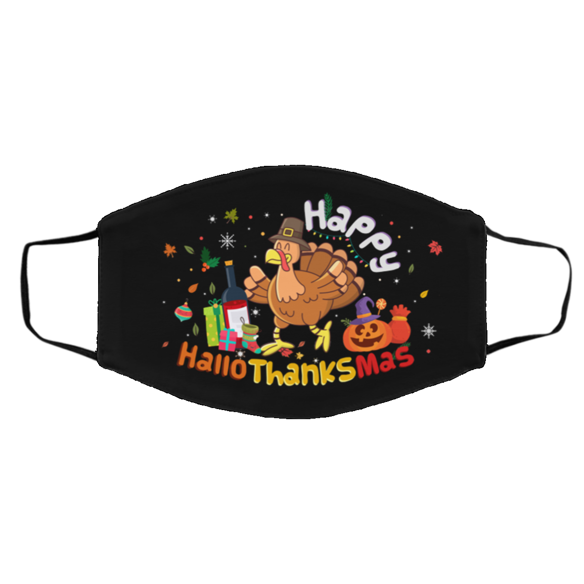 Happy HalloThanksMas Washable Reusable Custom - Printed Cloth Face Mask Cover, Black, Cloth Face Cover – Medium/Large Happy HalloThanksMas Washable Reusable Custom - Printed Cloth Face Mask Cover, Black, Cloth Face Cover – Medium/Large