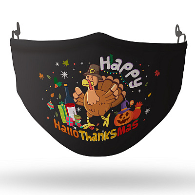 Alternative view of Happy HalloThanksMas Washable Reusable Custom - Printed Cloth Face Mask Cover