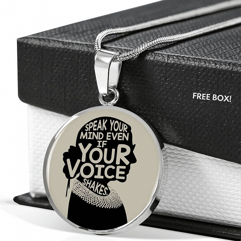 Notorious RBG Speak Your Mind Even If Your Voice Shakes Ruth Bader Ginsburg Luxury Circle Pendant Necklace - Circle Luxury Necklace (Silver)