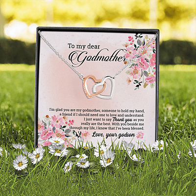 Alternative view of Godson To My Dear Godmother I'm Glad You Are My Godmother Heartfelt Card Jewelry Interlocking Hearts Necklace
