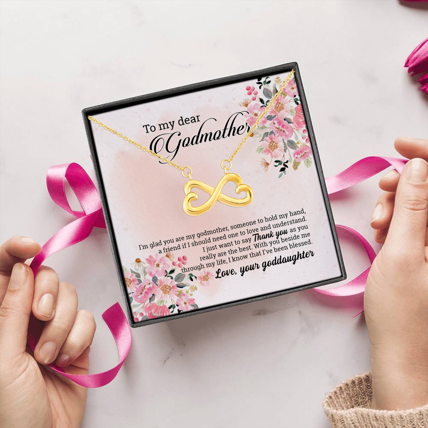 6O. Dear Godmother card 2 Infinity Heart Necklace (Gold) 5