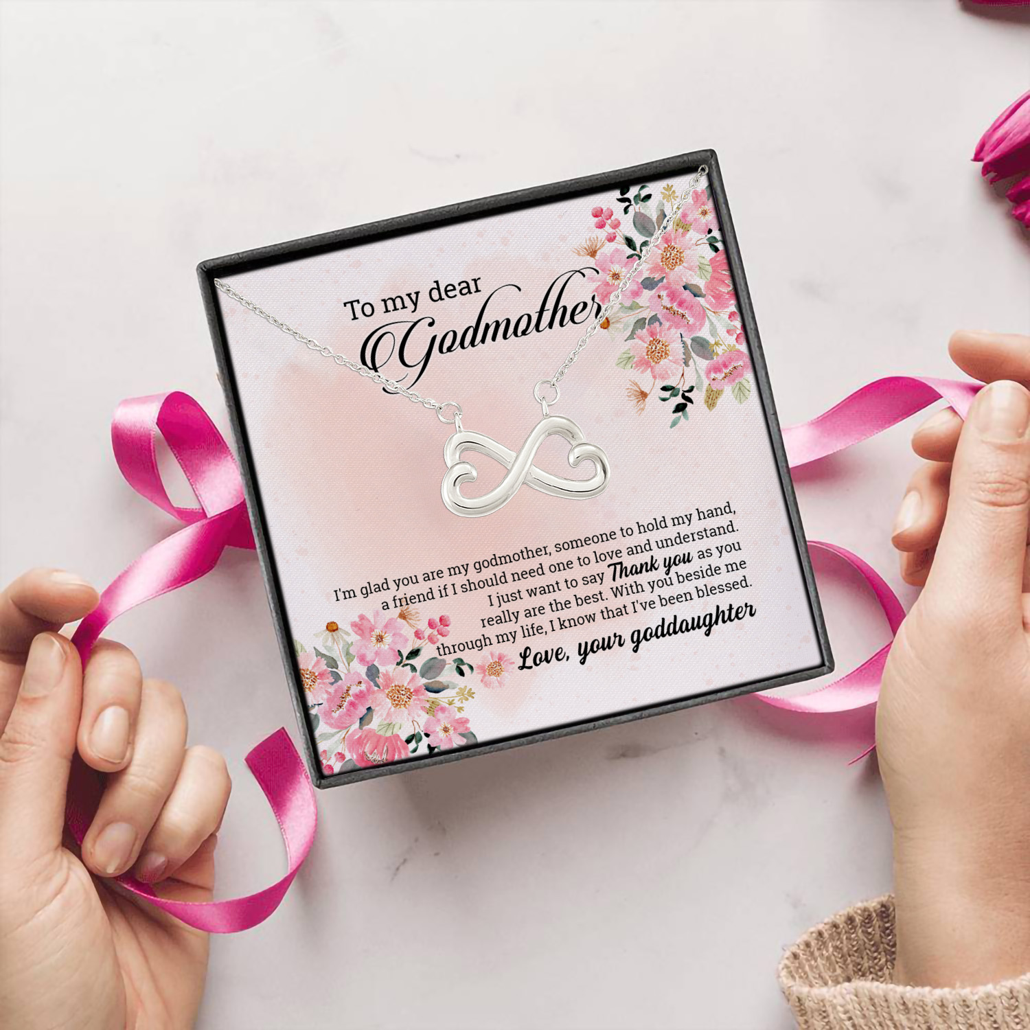 6O. Dear Godmother card 2 Infinity Heart Necklace (Silver) 5